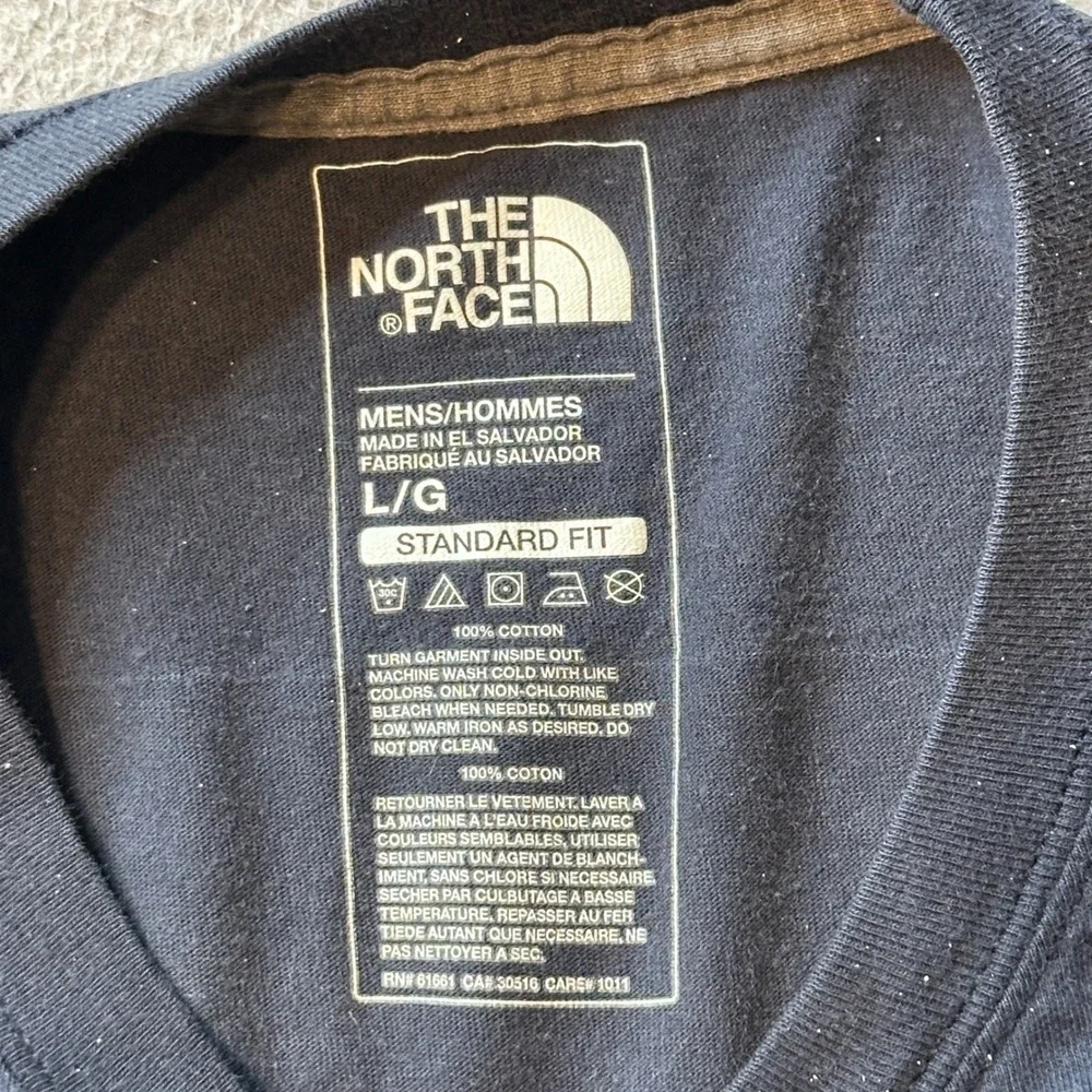 The North Face T-Shirt Mens L Navy Blue Box Logo Short Sleeve Graphic Tee Hole
